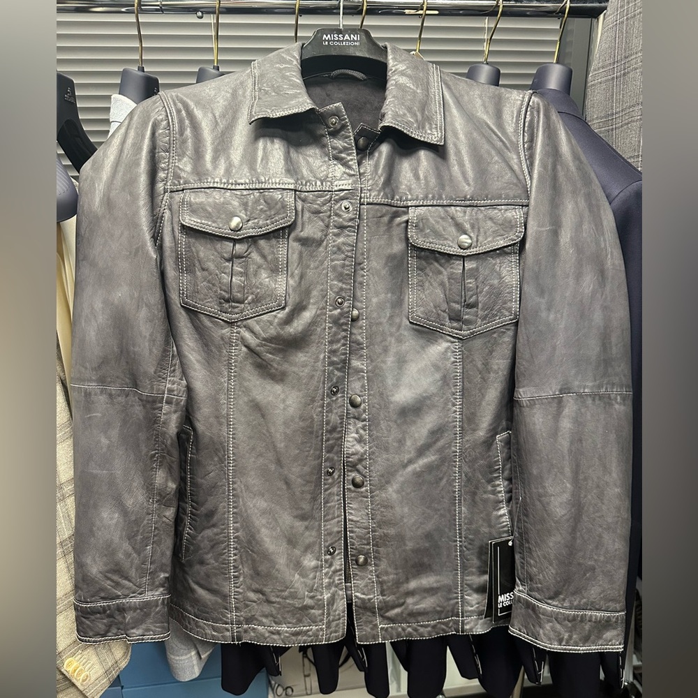 Men's Charcoal Leather Shirt Jacket
